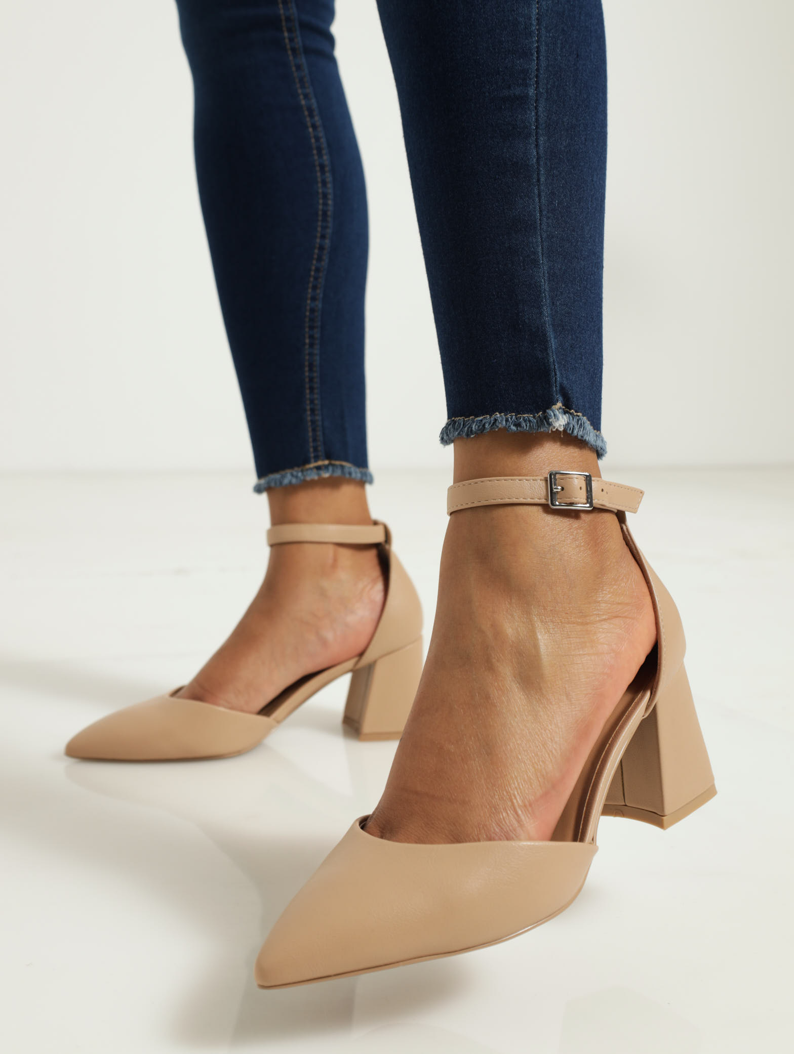 SheIn Point Toe Chunky Heeled Ankle Strap Pumps in Apricot — UFO No More