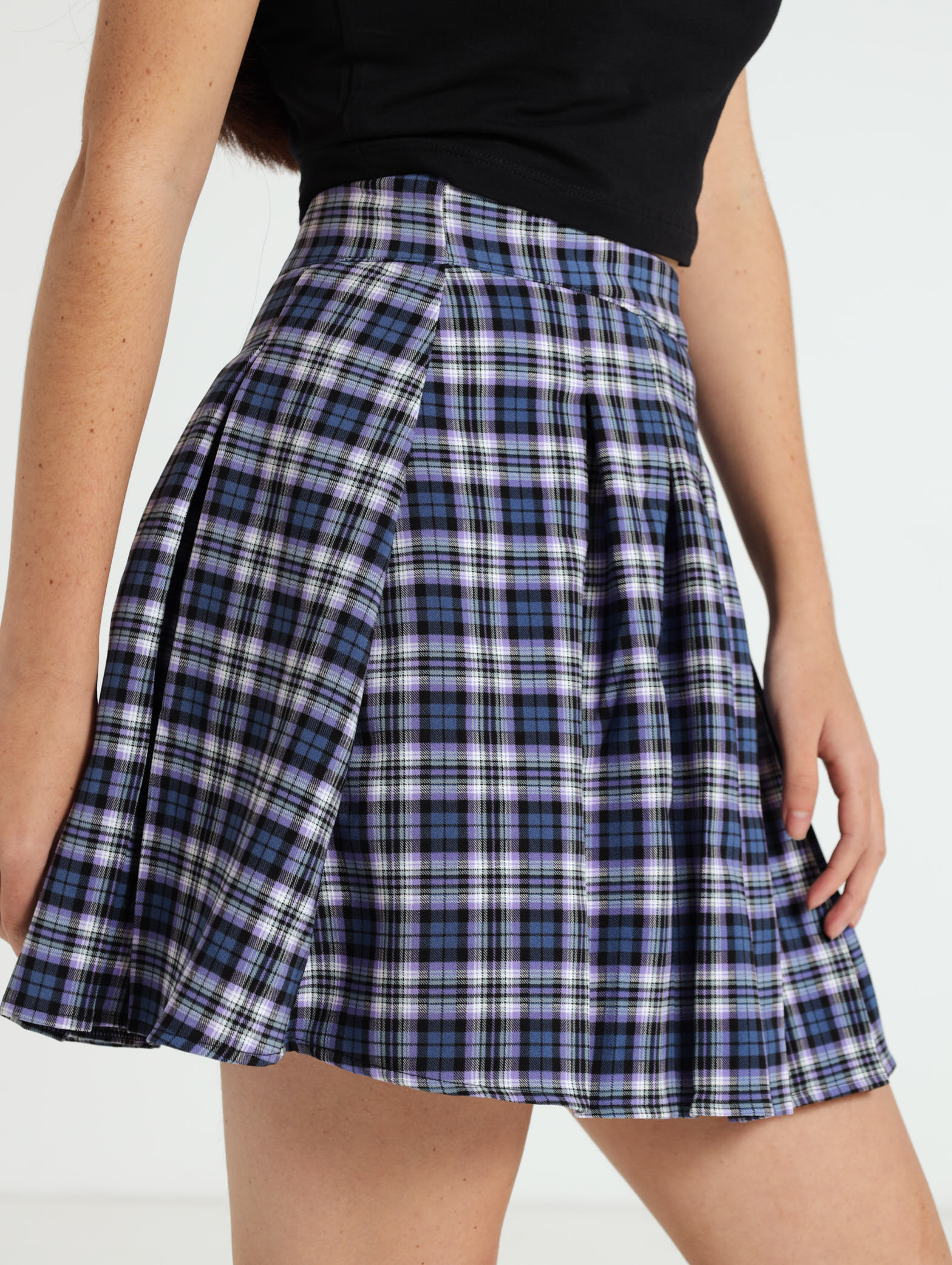 Check Pleated Skirt - Cobalt
