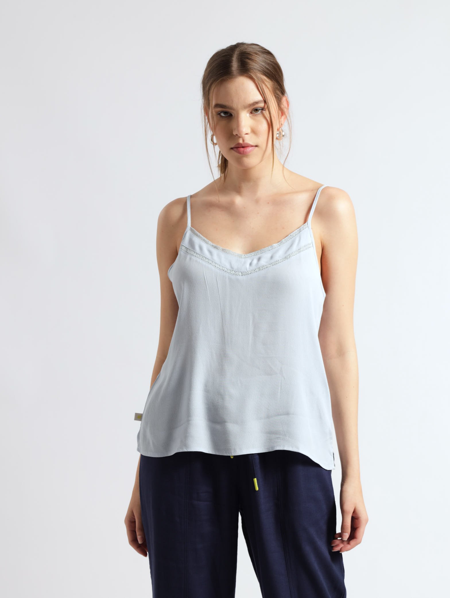 Essential Lace Inset Cami Top - Light Blue