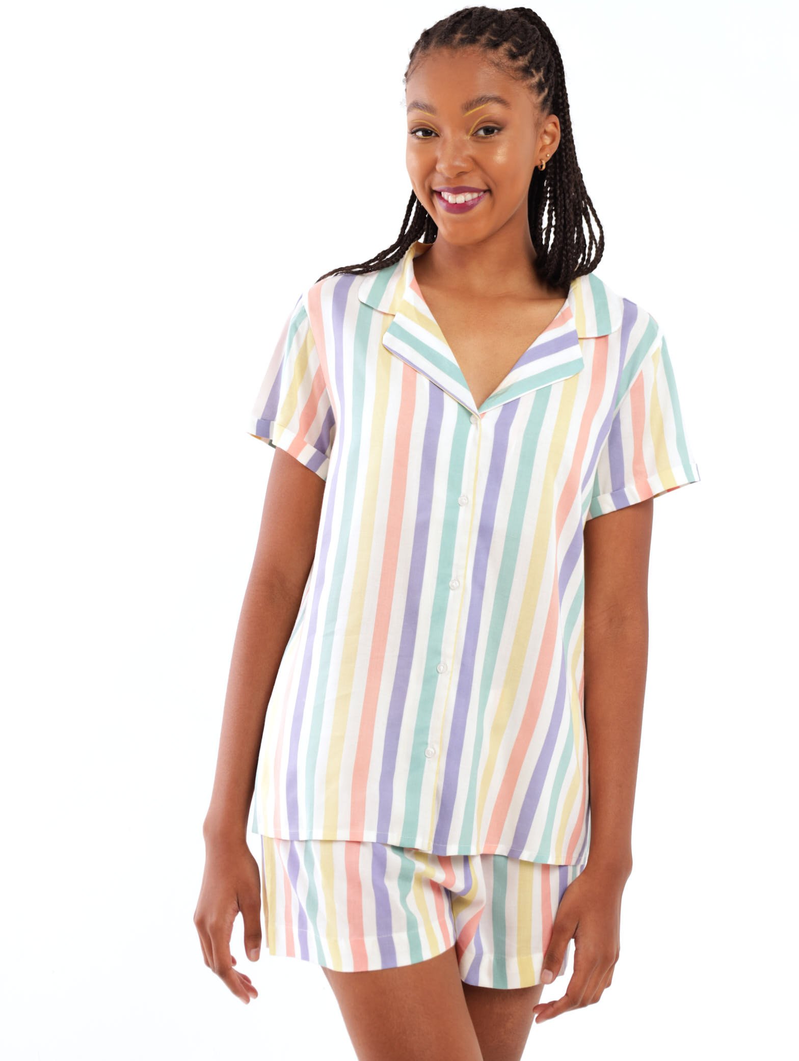 Ladies Striped Button Through Sleepwear