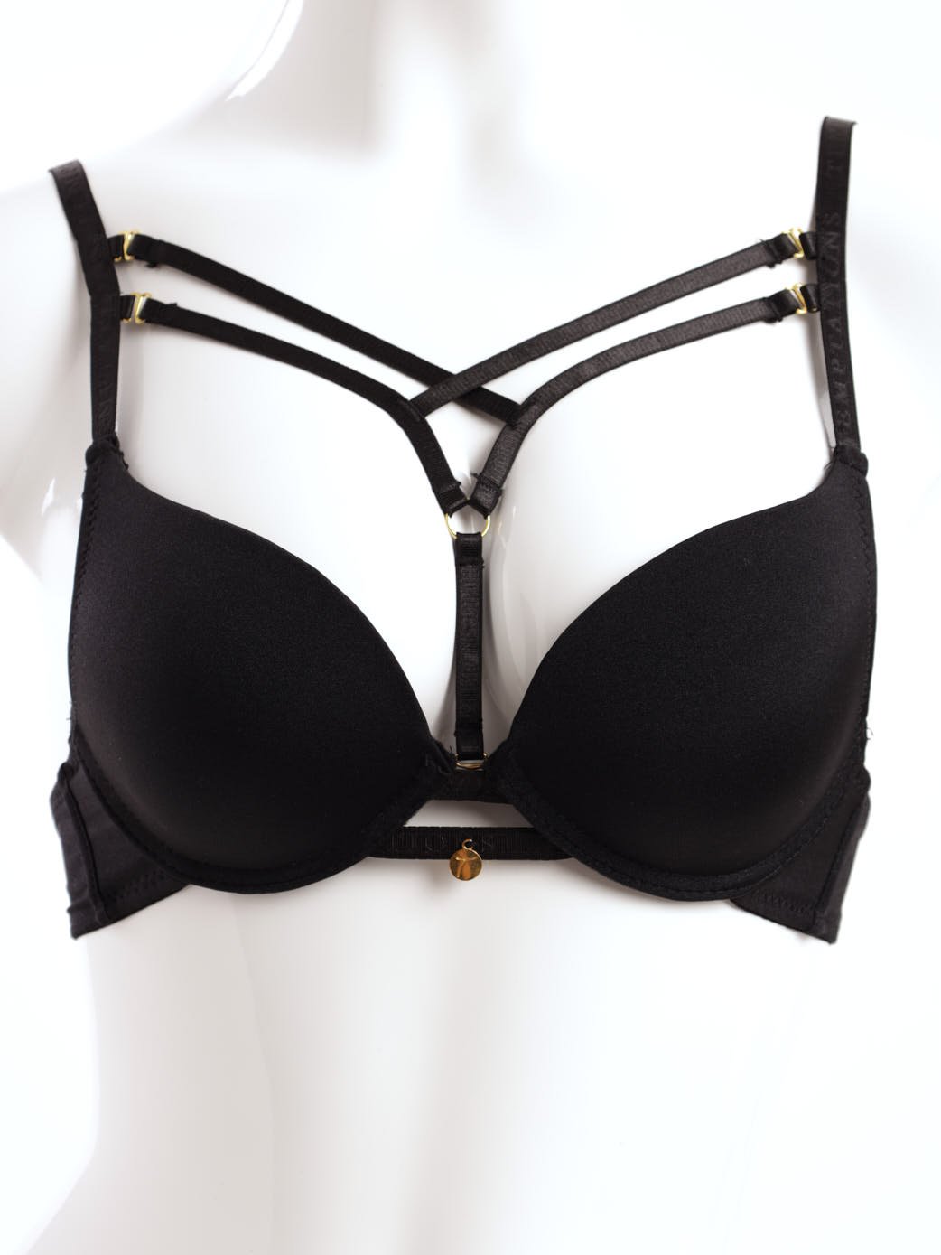 Ladies Front Strappy Double Push-Up Bra - Black