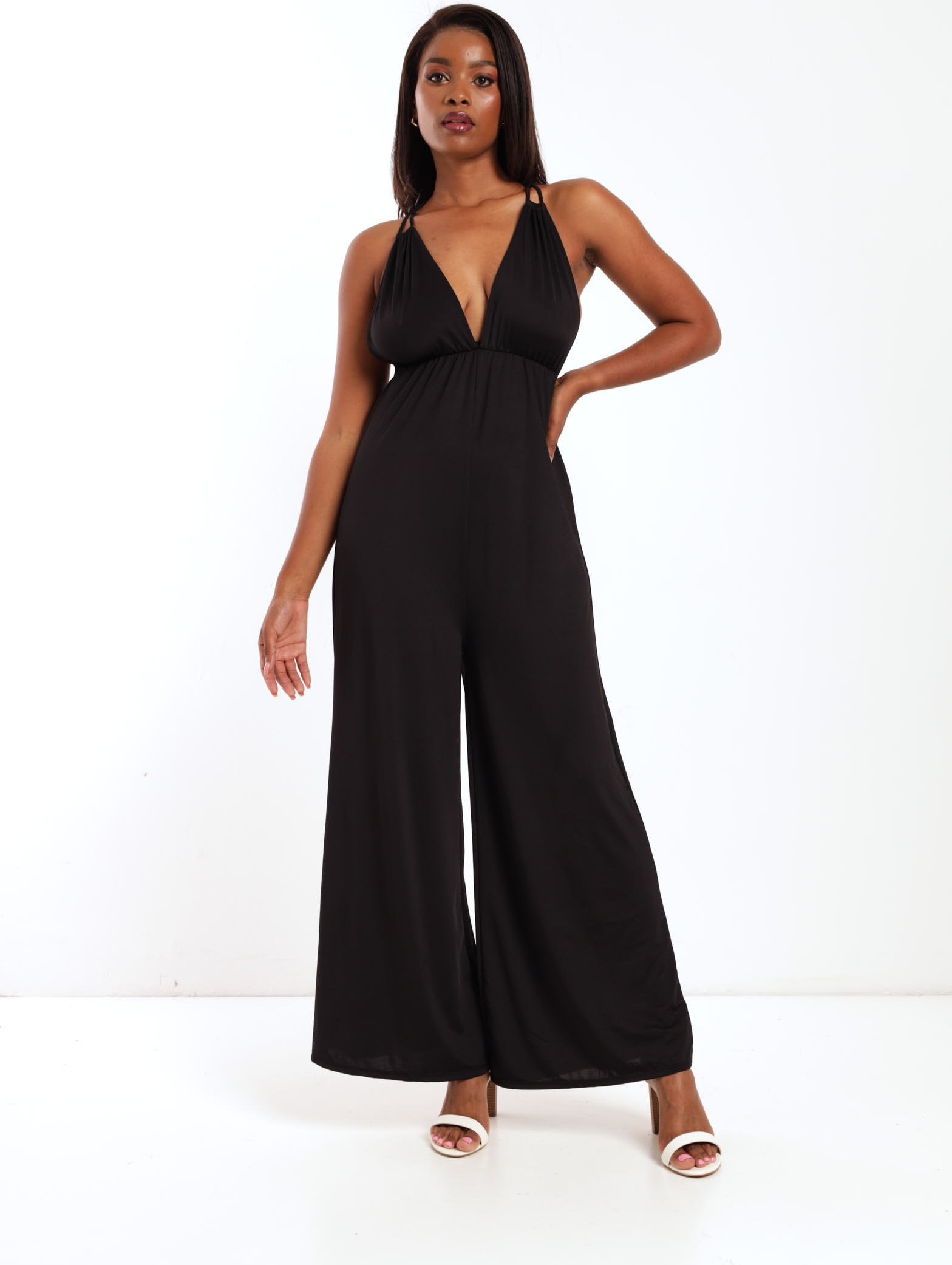 ANDAMANE Kendall Shiny Stretch Lycra Jumpsuit in Black | Lyst